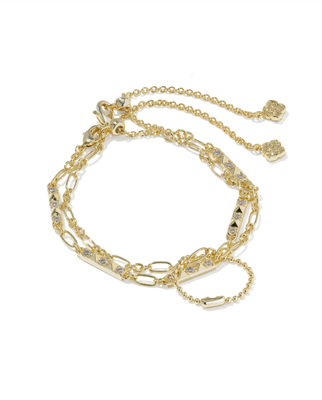 Fate Set of 2 Delicate Bracelet Gold Tone White CZ