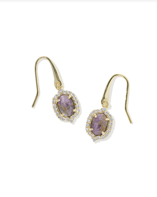 Daphne Crystal Frame Drop Earring Gold Tone Bronze Veined Purple Amethyst