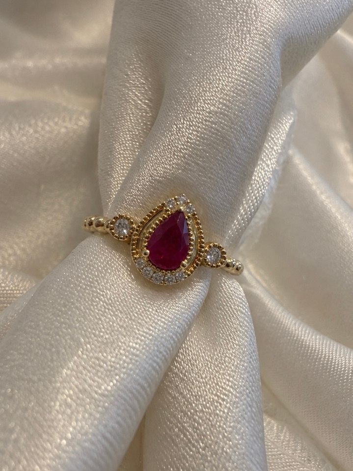Pear Ruby and Diamond Ring-14KY