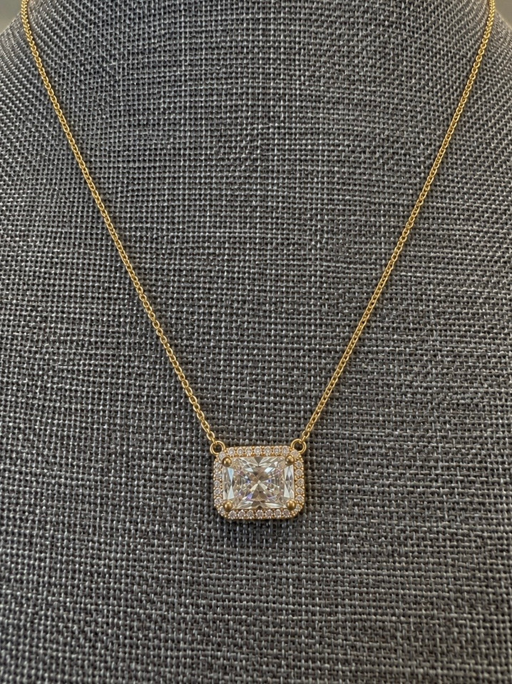 2.20cttw Lab Grown Radiant Diamond Halo Necklace -14KY