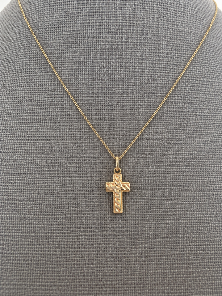 Milgrain Cross Necklace-14KY
