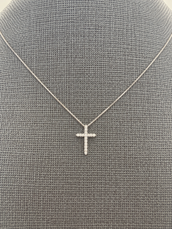 0.10cttw Diamond Cross Necklace-14KW
