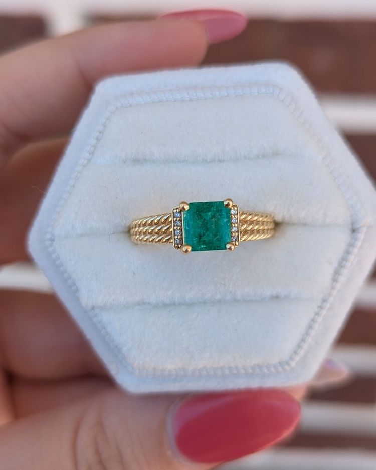 Yellow Gold Emerald Ring with Diamond Accents