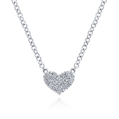 White Gold Pave Diamond Pendant Heart Necklace