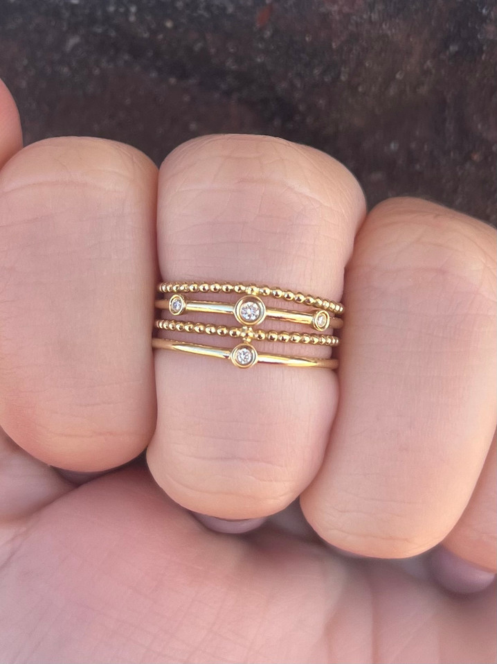 Yellow Gold Bezel Set Diamond Station Layered Ring