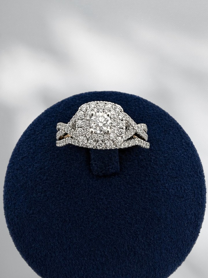 .75cttw Round Cushion Halo Bridal Set-14KY