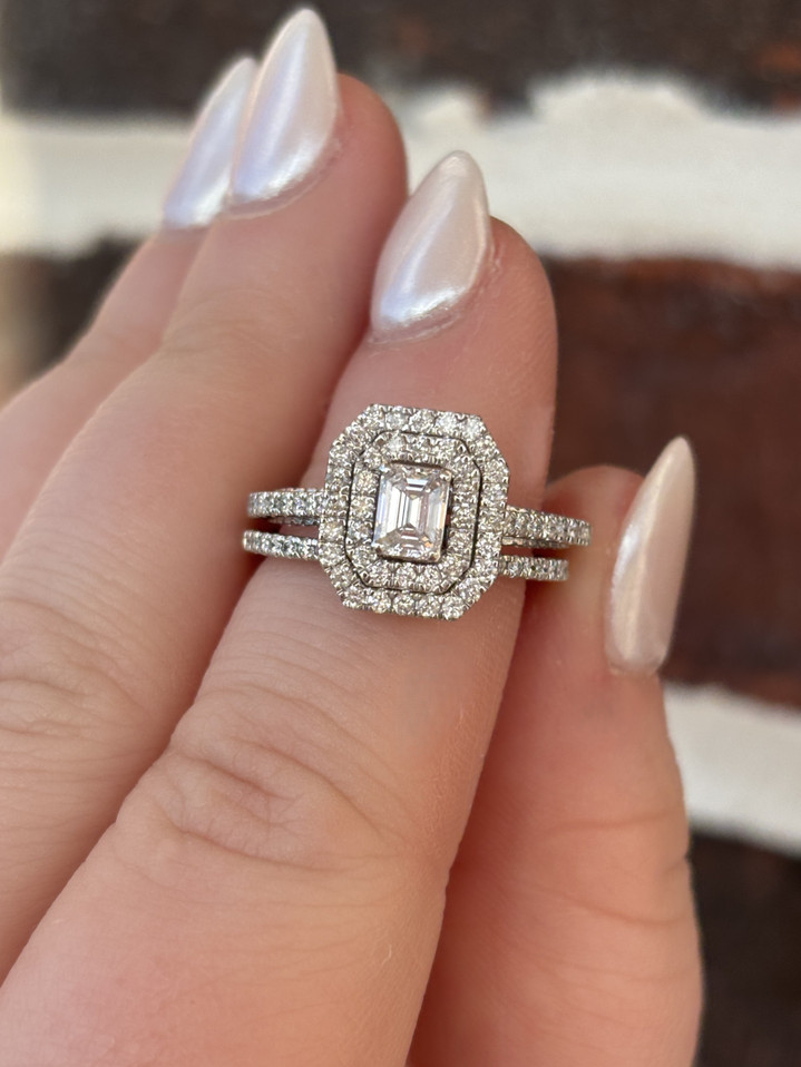 1.50cttw Emerald Cut Bridal Set-14KW