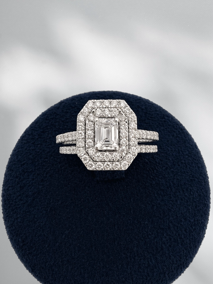 1.50cttw Emerald Cut Bridal Set-14KW