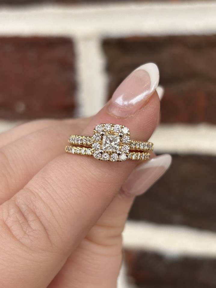 1.00cttw Princess Cut Wedding Set-14KY