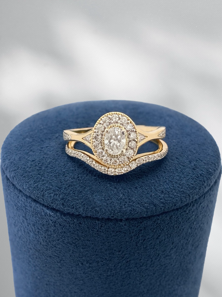 .50cttw Oval Bridal Set with Diamond Halo-10KY