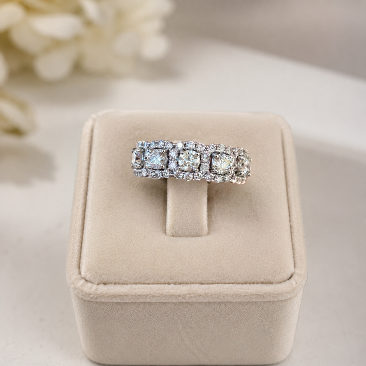 1.62cttw Five Stone Round Halo Ring-14KW