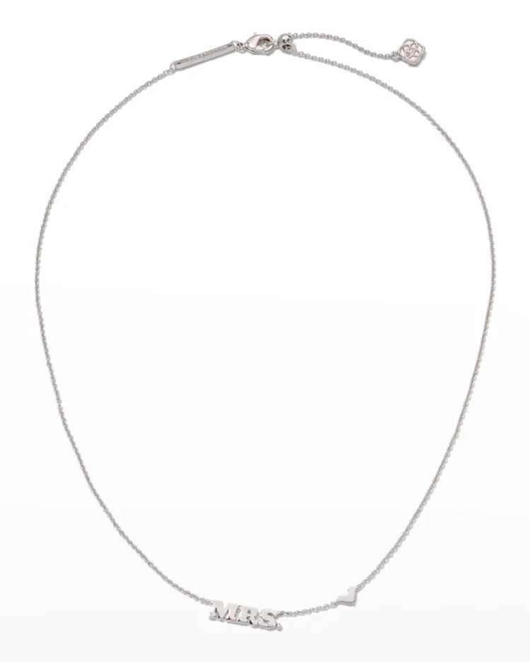 Mrs. Pendant Necklace in Rhodium Tone Metal