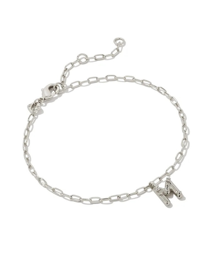 Crystal Letter "M" Delicate Bracelet- Rhodium Tone