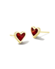 Framed Ari Heart Stud Earrings in Red Opalescent Resin- Gold Tone