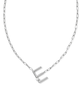 Pearl Letter "E" Pendant Necklace in White Pearl- Rhodium Tone