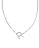 Pearl Letter "R" Pendant Necklace in White Pearl- Rhodium Tone