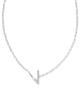 Pearl Letter "V" Pendant Necklace in White Pearl- Rhodium Tone