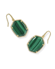 Daphne Pave Frame Drop Earrings in Green Malachite- Gold Tone