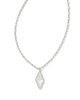 Abbie Pave Frame Large Pendant Necklace in Ivory MOP- Rhodium Tone