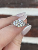 2.59cttw Lab Grown Round with Half Moon Side Stones Three Stone Engagement Ring- 14KW