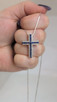 .34cttw Diamond and Sapphire Cross Pendant Necklace- 14KW