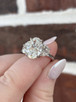6.59cttw Lab Grown Oval Brilliant with Half Moon Sides Three Stone Engagement Ring- 14KW