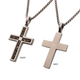 Men's Steek Matte Dinosaur Bone Inlay with Lab Grown Diamond Cross Pendant Necklace