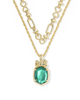 Daphne Bow Multi Strand Necklace in Pine Illusion- Gold Tone