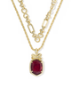 Daphne Bow Multi Strand Necklace in Dark Burgundy Illusion- Gold Tone