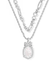 Daphne Bow Multi Strand Necklace in Iridescent Crystal Ivory Illusion- Silver Tone