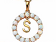 Sterling Silver/Gold Plated Created Opal Initial Necklace "S"