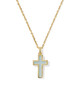 Cross Pendant Necklace Gold Tone w/Matte Light Blue Dichoric
