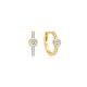 Gold Tone Sterling Silver Pave Row & Bezel Set Huggie Hoop Earrings