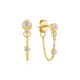 Gold Tone Sterling Silver Bezel-Set Drop Chain Stud Earrings