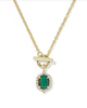 Daphne Crystal Frame Toggle Necklace Gold Tone Green Malachite