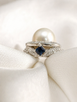 Pearl and Diamond Ring with Sapphire Peekaboo Stone- 14KW