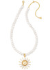 Madison Daisy Pearl Statement Necklace in White Opaque Glass- Gold Tone
