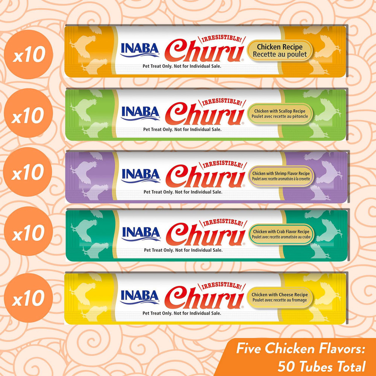 Inaba Churu Cat Treat - Chicken Varieties - 50 Tubes (25 oz