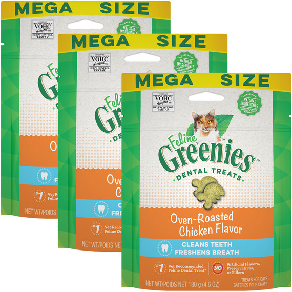 Feline Greenies Dental Cat Treats - Oven Roasted Chicken Flavor 3-Pack (13.8 oz)