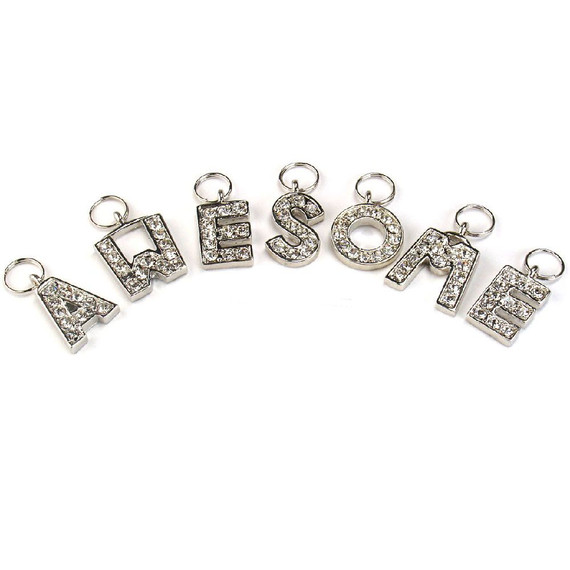 Initial F Rhinestone Pendant Charm Silver