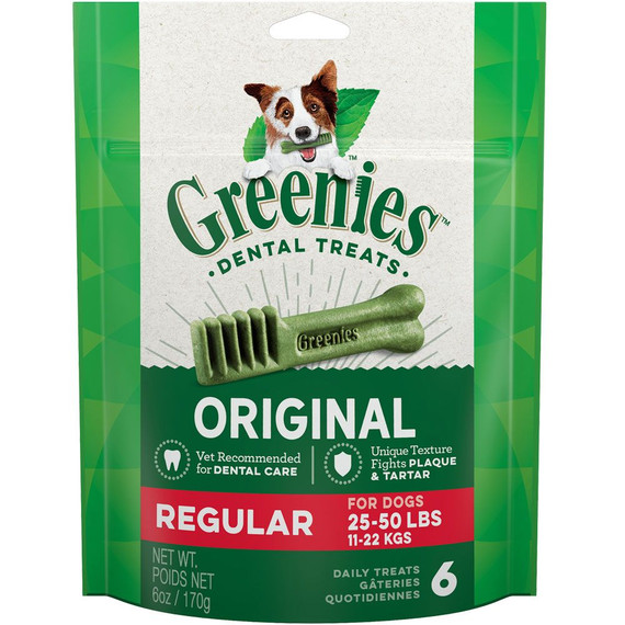 Greenies Original Dental Chew Dog Treats - Regular 6oz (6 Bones)