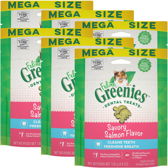 Feline Greenies Dental Cat Treats - Savory Salmon Flavor 6-Pack (27.6 oz)