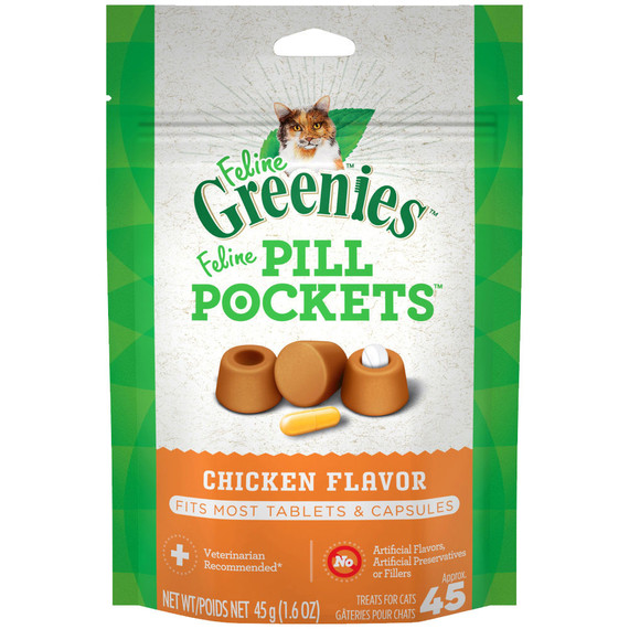Feline Greenies Pill Pockets Cats Treats - Chicken Flavor 1.6 oz (45 count)