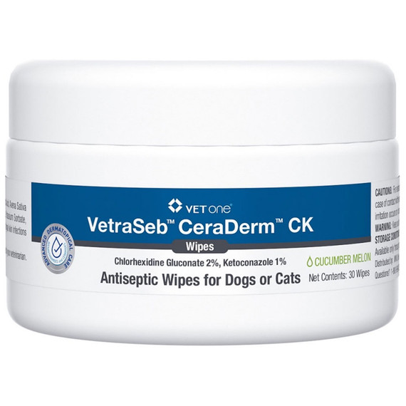 VetraSeb CeraDerm CK Antiseptic Wipes for Dogs or Cats, 30 Count