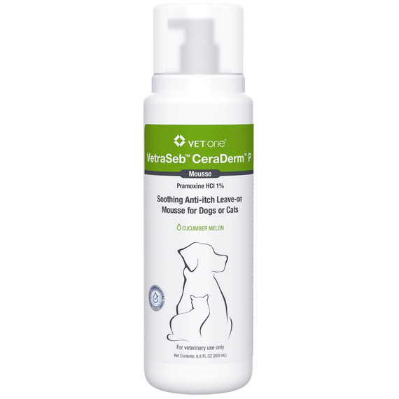 VetraSeb CeraDerm P Anti-Itch Leave-On Mousse for Dogs or Cats, 6.8oz