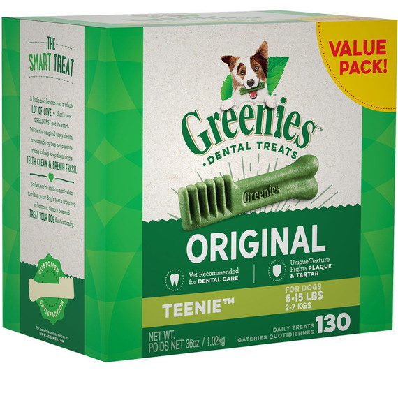 Greenies Original Dental Chew Dog Treats - Teenie 36 oz (130 Bones)