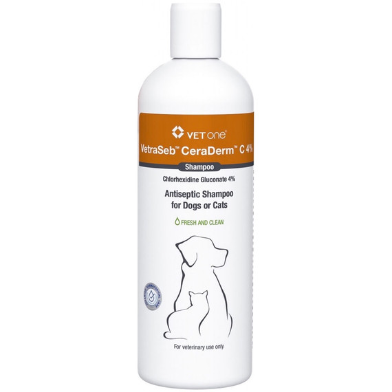 VetraSeb CeraDerm C 4% Antiseptic Shampoo for Dogs or Cats, 16oz