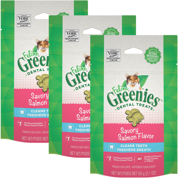 Feline Greenies Dental Cat Treats - Savory Salmon Flavor 3-pack (6.3 oz)