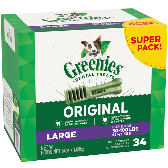 Greenies Original Dental Chew Dog Treats - Large 54oz (34 Bones) Greenies Original Dental Chew Dog Treats - Large 54oz (34 Bones)