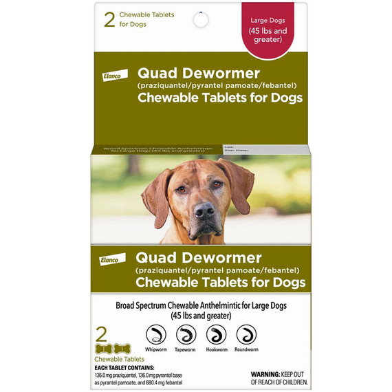 Quad Dewormer for Large Dogs (Over 45 lbs) - 2 Chewable Tablets
